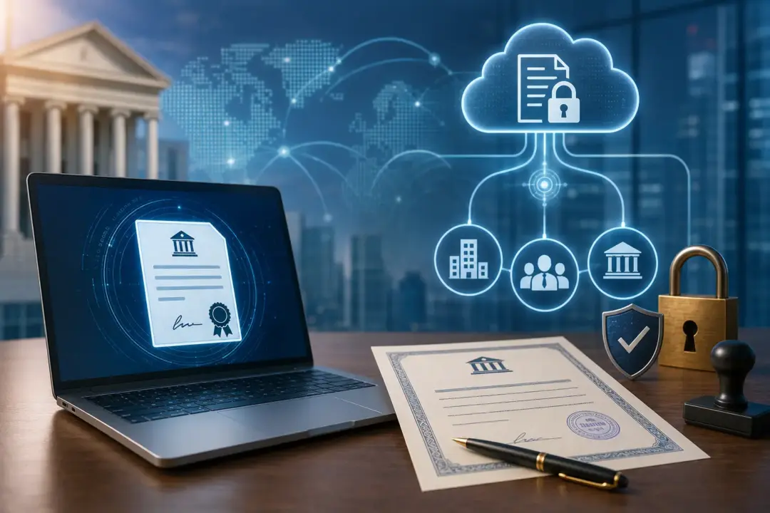 Digital transformation of bank guarantees concept with technology and finance elements