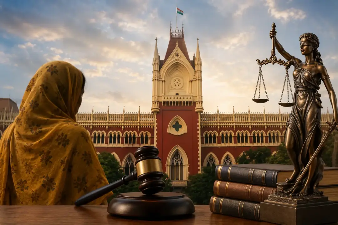 Bangladeshi Hindu woman facing legal proceedings in an Indian courtroom setting