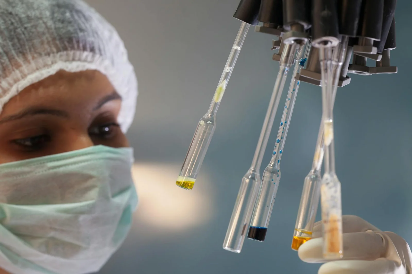 food safety standards - FSSAI Notifies - Woman scientist in lab handling test tubes with precision and focus.