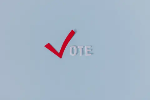 Supreme Court Rejects ‘Vote-Cast-First’ Rule: Only - Red check mark with the word "VOTE" on a blue background, symbolizing el
